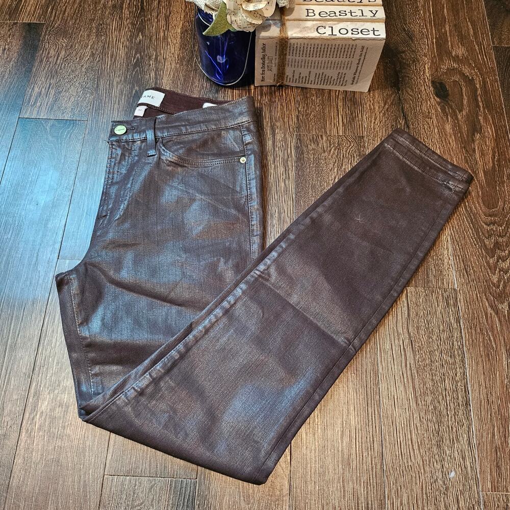 FRAME Jeans Brown Coated Le Skinny De Jeanne Mid Rise Skinny Ankle Jean 30 NWT
